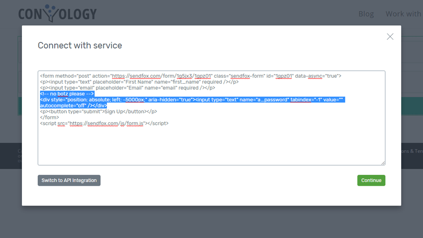 sendfox html form code for thrive leads