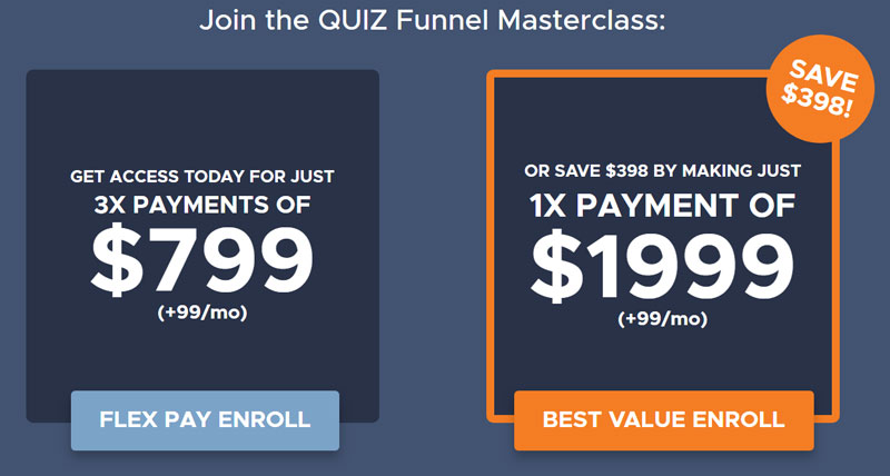 Quiz Funnel Masterclass Pricing